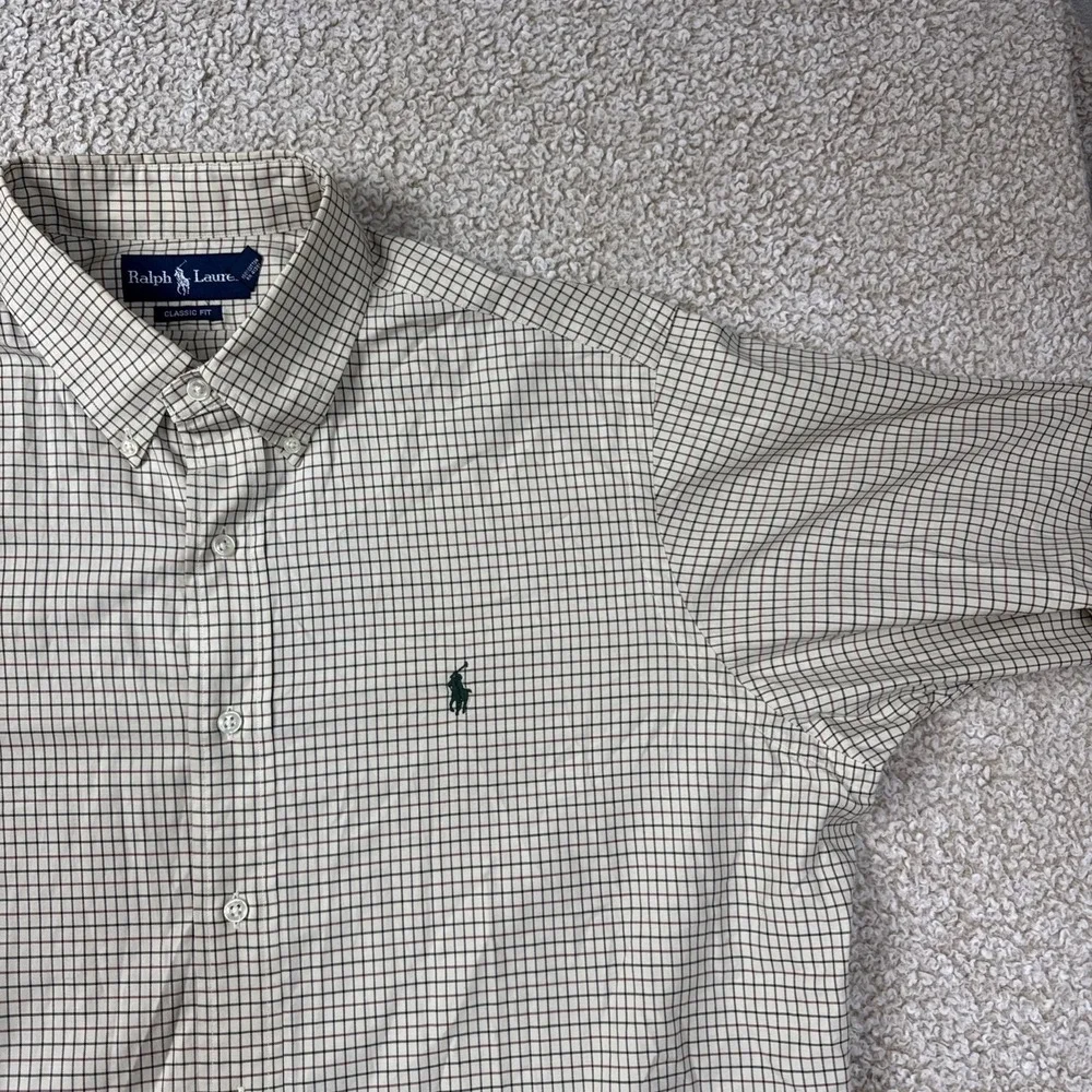 Ralph Lauren Button Down Shirt Mens XL Cream Tattersall Check Classic Fit Cotton